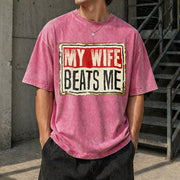 My Wife Beats Me American Flag Husband and Wife Vintage Washed T-Shirt in Red