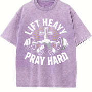 Lift Heavy Pray Hard Vintage Washed T-Shirt in Purple