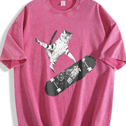 Emo Skater Cat vintage washed oversized T-shirt in Red