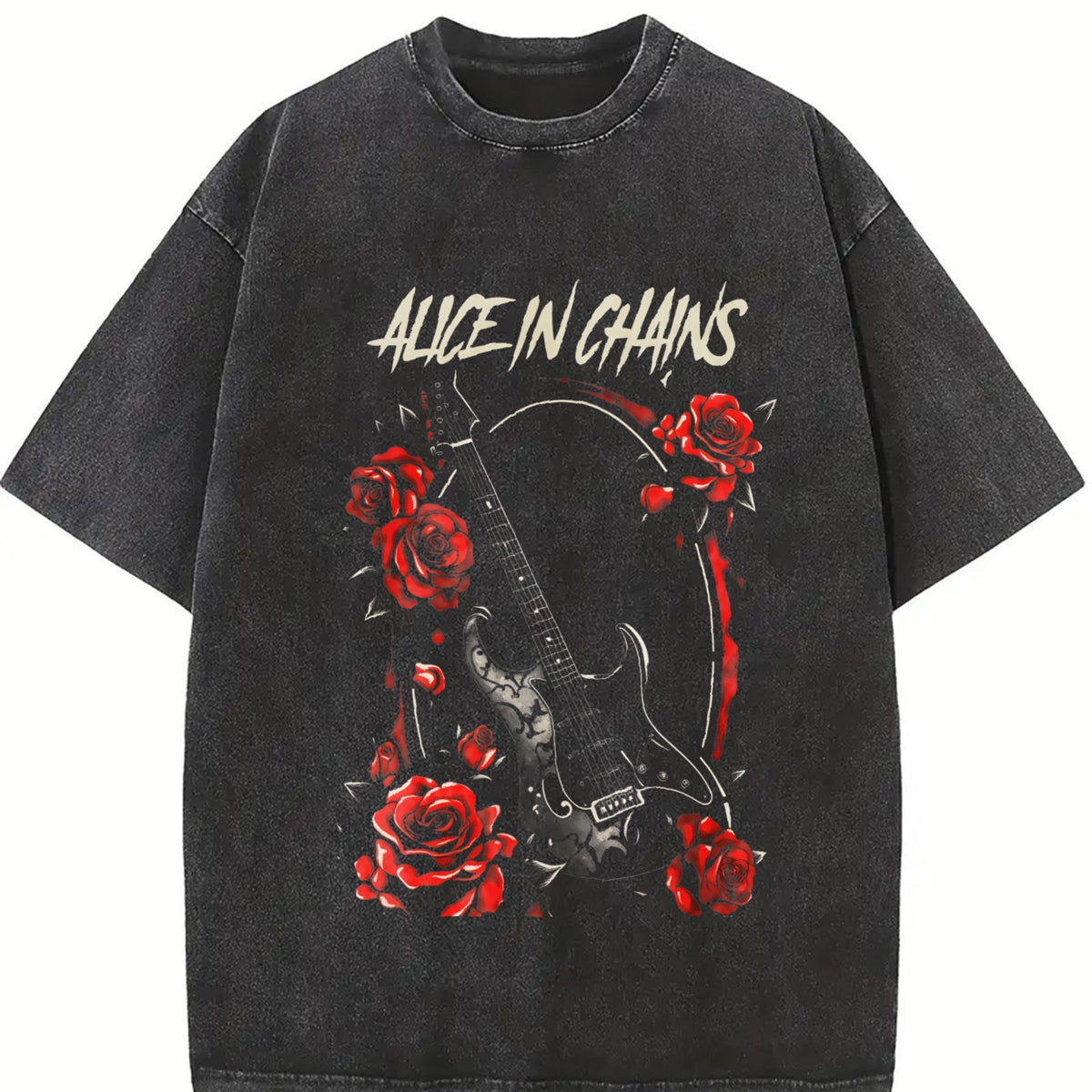 Alice In Chains band rock concert outfits Heavy vintage washed oversized T-shirt in Black