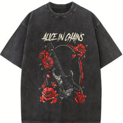 Alice In Chains band rock concert outfits Heavy vintage washed oversized T-shirt in Black