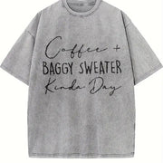 Coffee & Baggy Sweater Kinda Day vintage washed oversized T-shirt in Gray