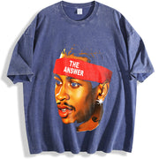 Allen Iverson Retro 90s Styled Ball Fan Basketball Legend vintage washed oversized T-shirt in Blue