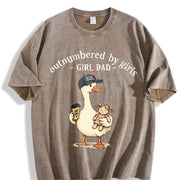 Girl Dad Outnumbered by Girls Vintage Washed T-Shirt in Brown