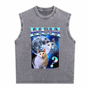 Playful Humor Cat Meme Vintage Washed Tank Top in Gray