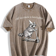 Off To Cause A Kerfuffle Racoon Scooter Adult Humor vintage washed oversized T-shirt in Brown