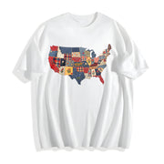 Retro Patchwork USA Cotton T-Shirt in White