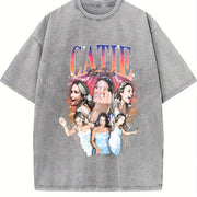Reality TV Women Collage Vintage Washed T-Shirt in Gray