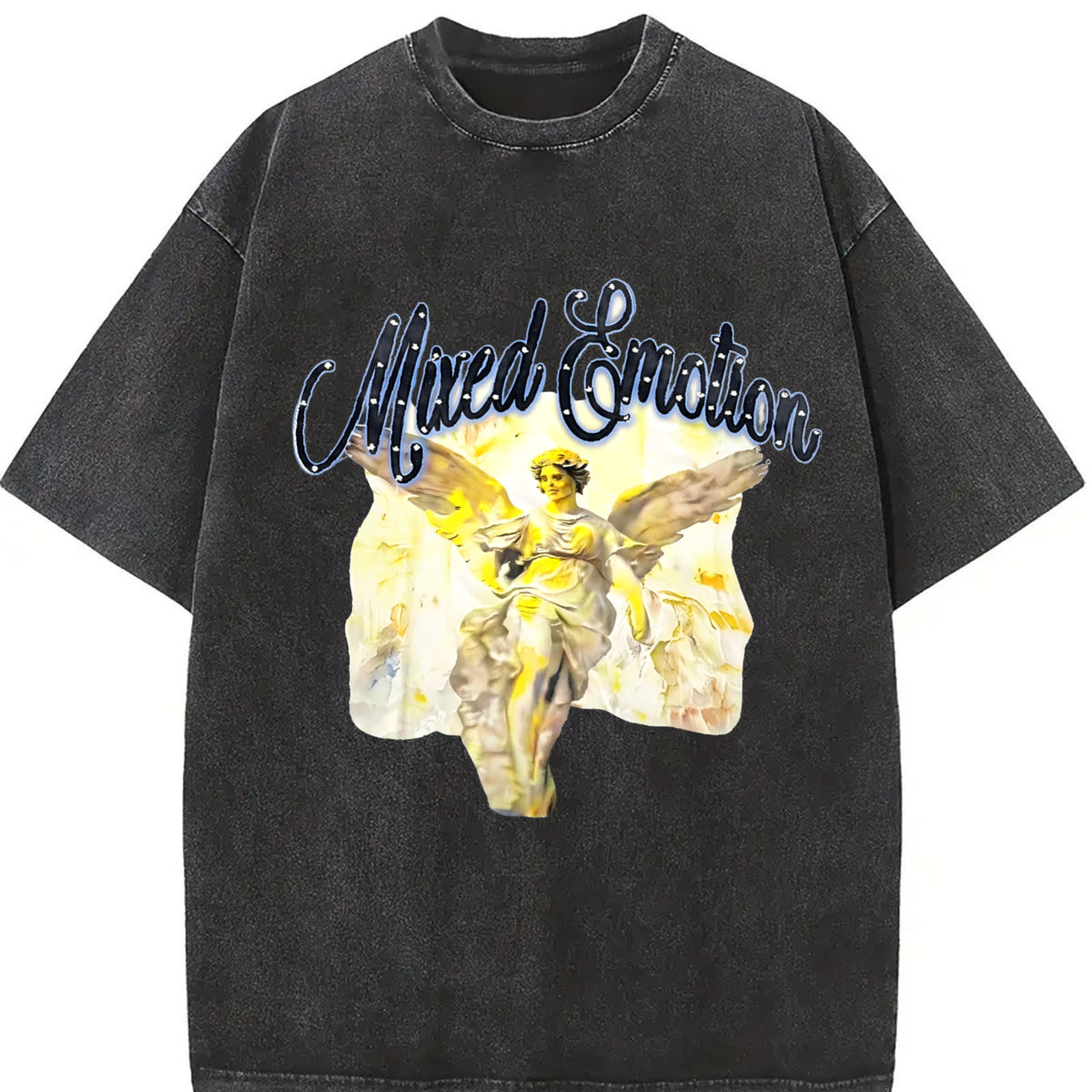 Mixed Emotion Angels Vintage Washed T-Shirt in Black