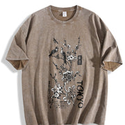 Floral Birds vintage washed oversized T-shirt in Brown