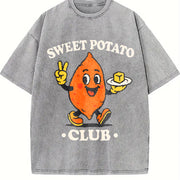 Sweet Potato Club Mascot Vintage Washed T-Shirt in Gray