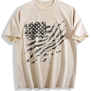 Distressed American Flag Vintage Washed T-Shirt in Beige