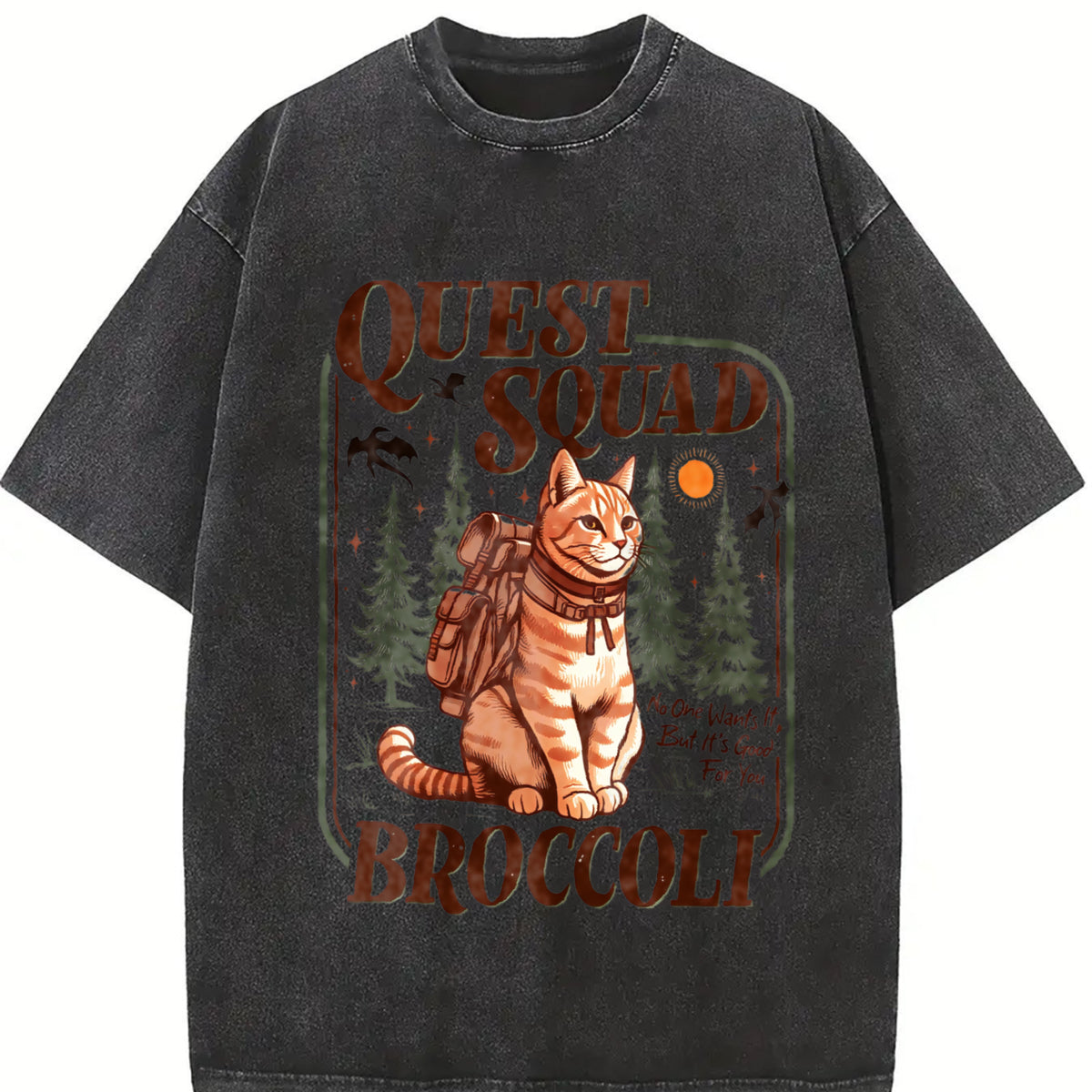 Onyx Storm Quest Squad Broccoli Vintage Washed T-Shirt in Black