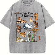 Cute Cats & Kittens Vintage Washed T-Shirt in Gray