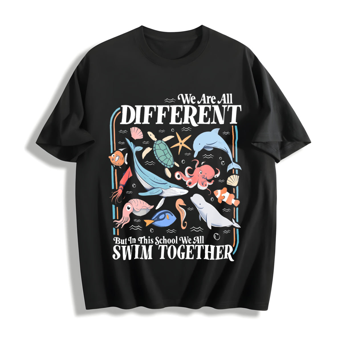 We Are All Different Swim Together Cotton T-Shirt in Black