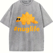 Black Nug Life Dino Nuggs Dino Chicken Nuggets Dinosaur vintage washed oversized T-shirt in Gray