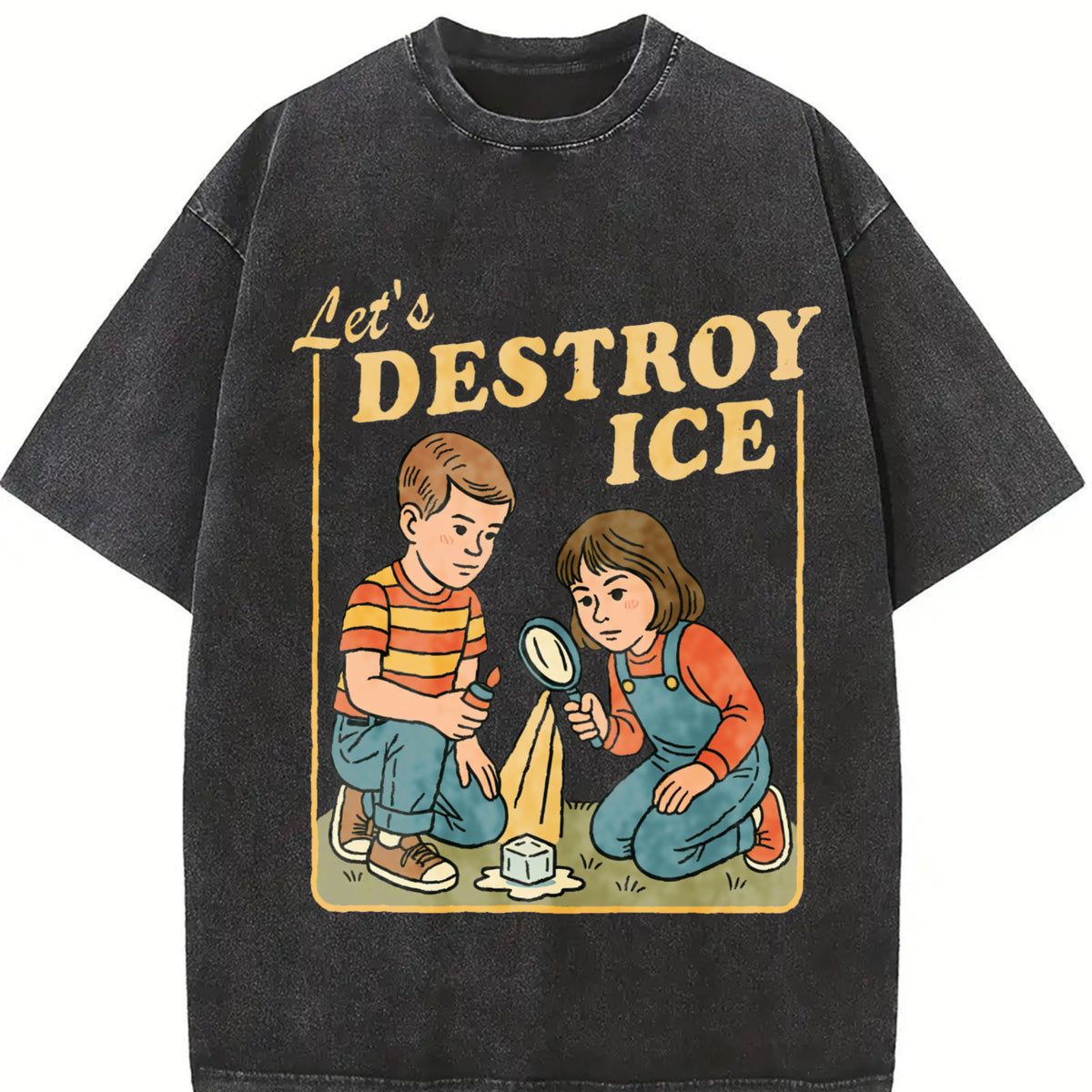 Let’s Destroy ICE Retro Protest Satirical vintage washed oversized T-shirt in Black