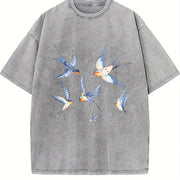 Birds 90s Retro ® Y2k Bird Vintage Washed T-Shirt in Gray