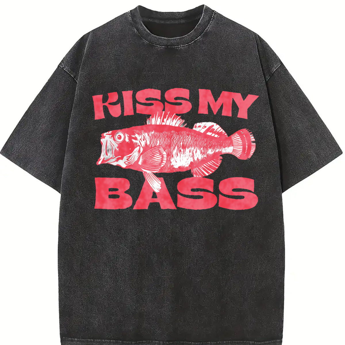 Kiss My Bass Style Fishing Fisher Pink vintage washed oversized T-shirt in Black