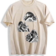 Lazy Cats 90s Tattoo Vintage Washed T-Shirt in Beige