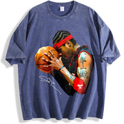 AI The Answer 90's Basketball Style vintage washed oversized T-shirt in Blue