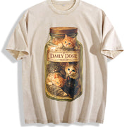Cat Dose Kitten Art Vintage Washed T-Shirt in Beige