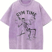 Gym Time Skeleton Vintage Washed T-Shirt in Purple