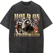 Hold on I Am Overstimulated Vintage Washed T-Shirt in Black