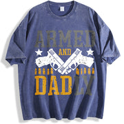 Armed And Dadly Happy Father's Day for dad vintage washed oversized T-shirt in Blue