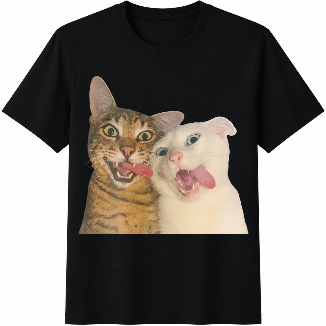 Cat Tongue Out Silly Cats Cotton T-Shirt in Black