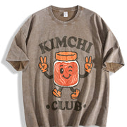 Kimchi Club: Retro Korean Food Mascot for Foodies Vintage Washed T-Shirt in Brown