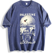 Palestine Freedom – Heavy with Hope & Solidarity Retro vintage washed oversized T-shirt in Blue