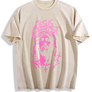 Jesus Christ Bold Christian Faith Crown of Thorns Vintage Washed T-Shirt in Beige