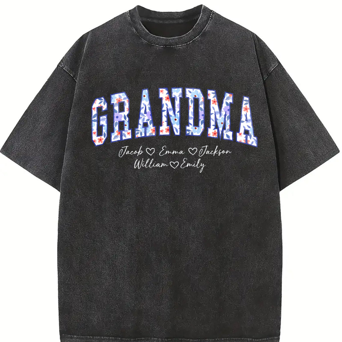 Personalized Grandma Vintage Washed T-Shirt in Black