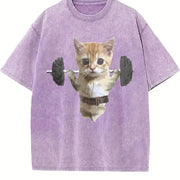 Sam Sulek Cat Gym Meme Vintage Washed T-Shirt in Purple