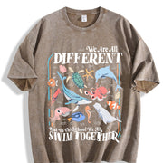 We Are All Different Swim Together Inclusive Ocean Animals vintage washed oversized T-shirt in Brown