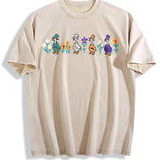 Halloween Goose Embroidered Vintage Washed T-Shirt in Beige