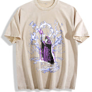 Retro Wizard Dark Fantasy Vintage Washed T-Shirt in Beige