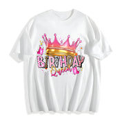 Birthday Queen Cartoon Cotton T-Shirt in White