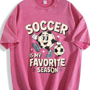 Soccer Is My Favorite Season Vintage Washed T-Shirt in Red