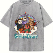Halloween Scary Care Scare Bears Vintage Washed T-Shirt in Gray