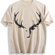Deer Antlers Vintage Washed T-Shirt in Beige
