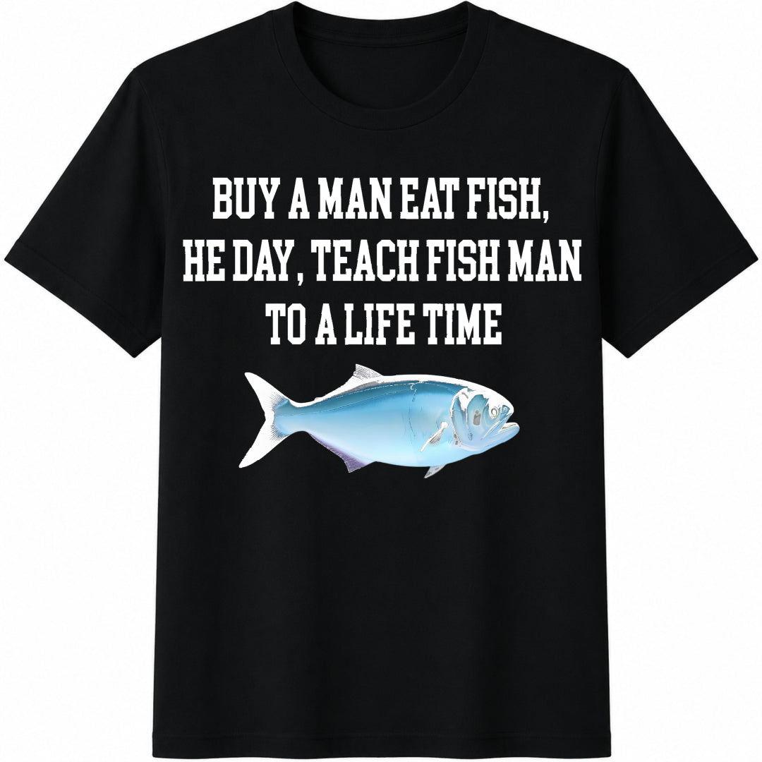Buy a Man Eat Fish Meme Cotton T-Shirt in Black