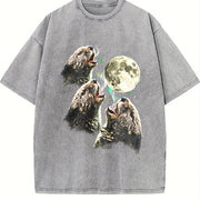 Otter Howling to Moon 90s Vintage Washed T-Shirt in Gray