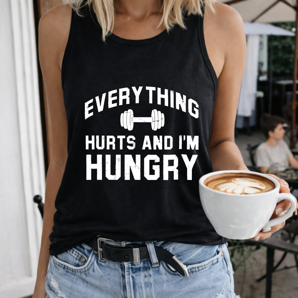 Everything Hurts and I'm Hungry Women's Color Cotton Tank Top in Black