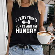Everything Hurts and I'm Hungry Women's Color Cotton Tank Top in Black