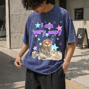 Eepy Cat Meme Vintage Washed T-Shirt in Blue