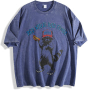 USA Red White Feral Racoon Hot dog Party America vintage washed oversized T-shirt in Blue