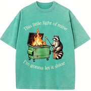 Raccoon Dumpster Fire This Little Light of Mine vintage washed oversized T-shirt in Blue