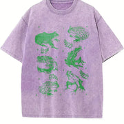 Frog Tattoo 90s Amphibian Vintage Washed T-Shirt in Purple